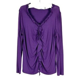 Splendor! Purple Ruffle Long Sleeve‎ Blouse Womens XL V-Neck Top
